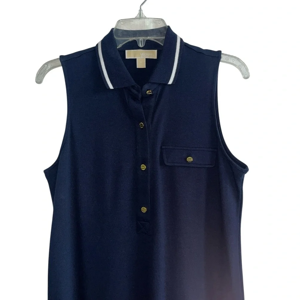 Michael Kors Navy Sleeveless Polo Dress with Gold Buttons Size M